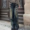 Y2k Vintage Cargo Jeans Wide Leg Denim Trousers 2000s Fairycore Grunge Pants Streetwear Low Rise Baggy Y2k Pants Tribal Pants Y2k Jeans