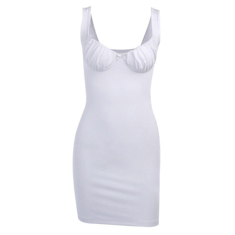 Y2k White Black Blue Lilac Ruched Bra Bodycon Dress Suspender Night Club Summer Pleated Skinny White Pink Mini Dresses Casual Short Dress