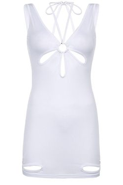 Y2k White Cut Out Mini Dress Backless Sexy Bodycon Women Summer Halter Sleeveless Short Ladies