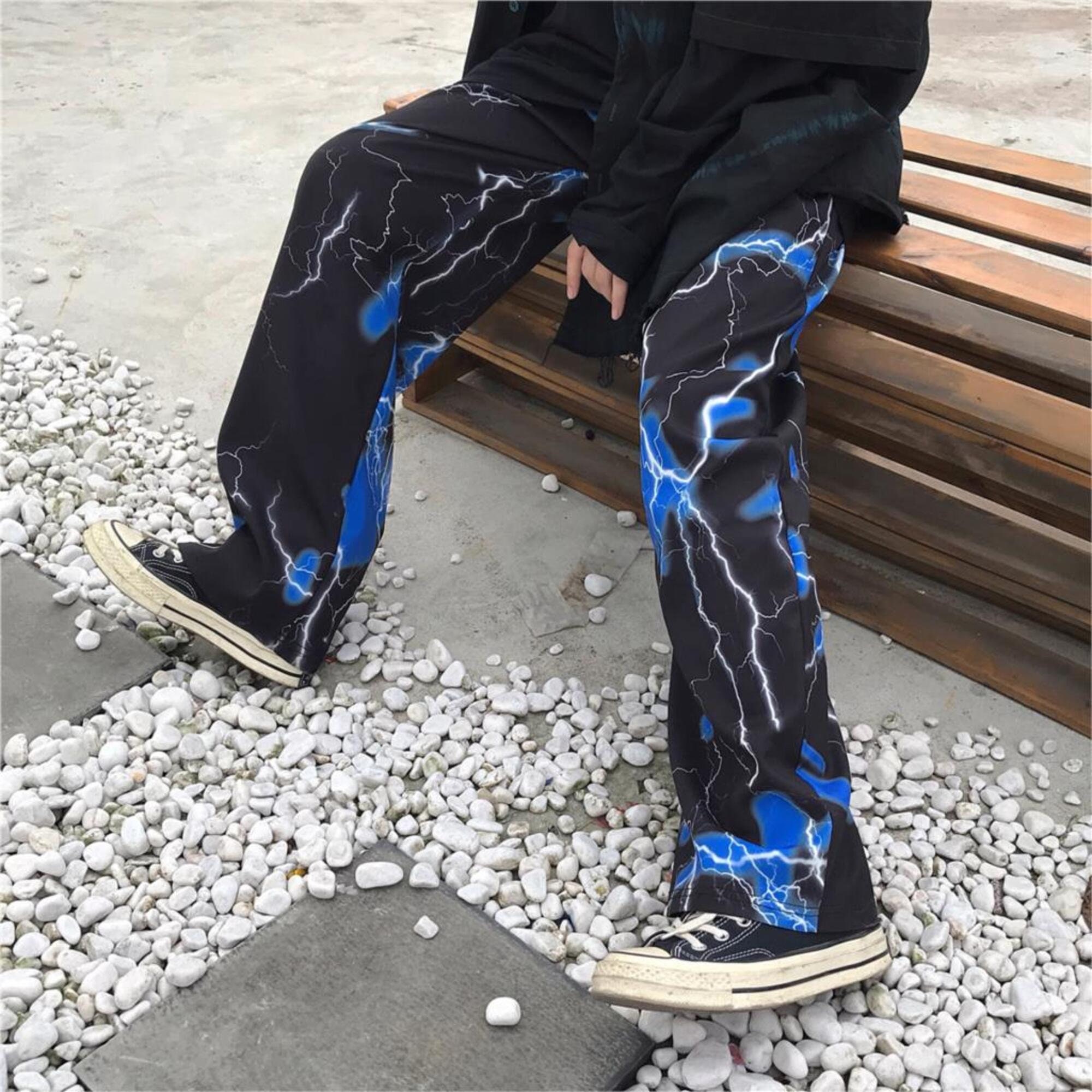 Y2k Women's Pants Harajuku Street Retro Lightning Casual Trousers For Female Loose Wide Leg Trouser Suits Cloth Hip Hop Joggers