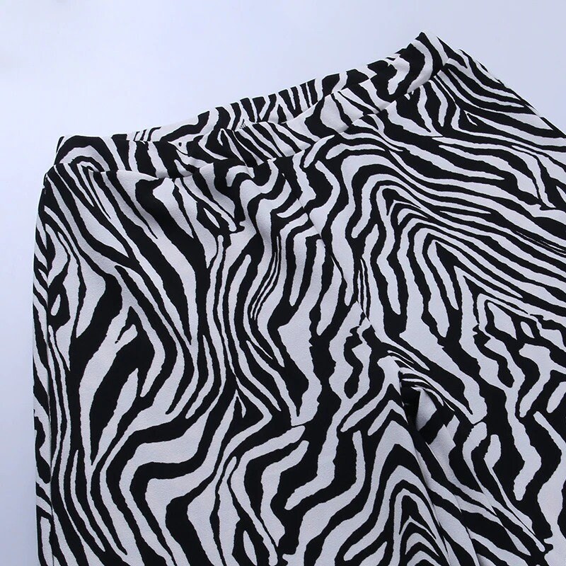 Zebra Print Wide Leg Pants High Waist Streetwear Pants Aesthetic Casual Trousers