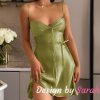 Fairy Core Green & Purple Satin Slip Mini Dress for Women's Y2K Clothing