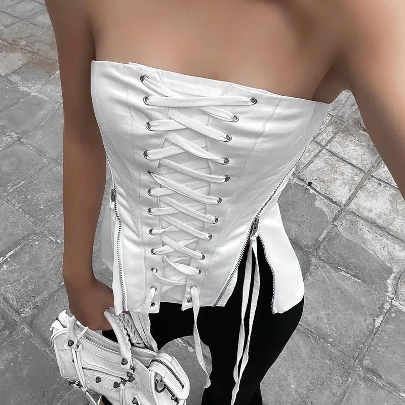 Fairycore Y2K Streetwear Strapless Lace-Up Corset Top
