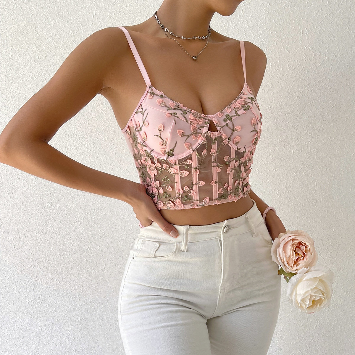 Floral Embroidery Corset for Y2K Fashionistas