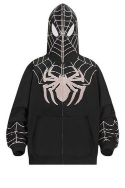 Gothic Dark Spider Print Oversized Hoodie