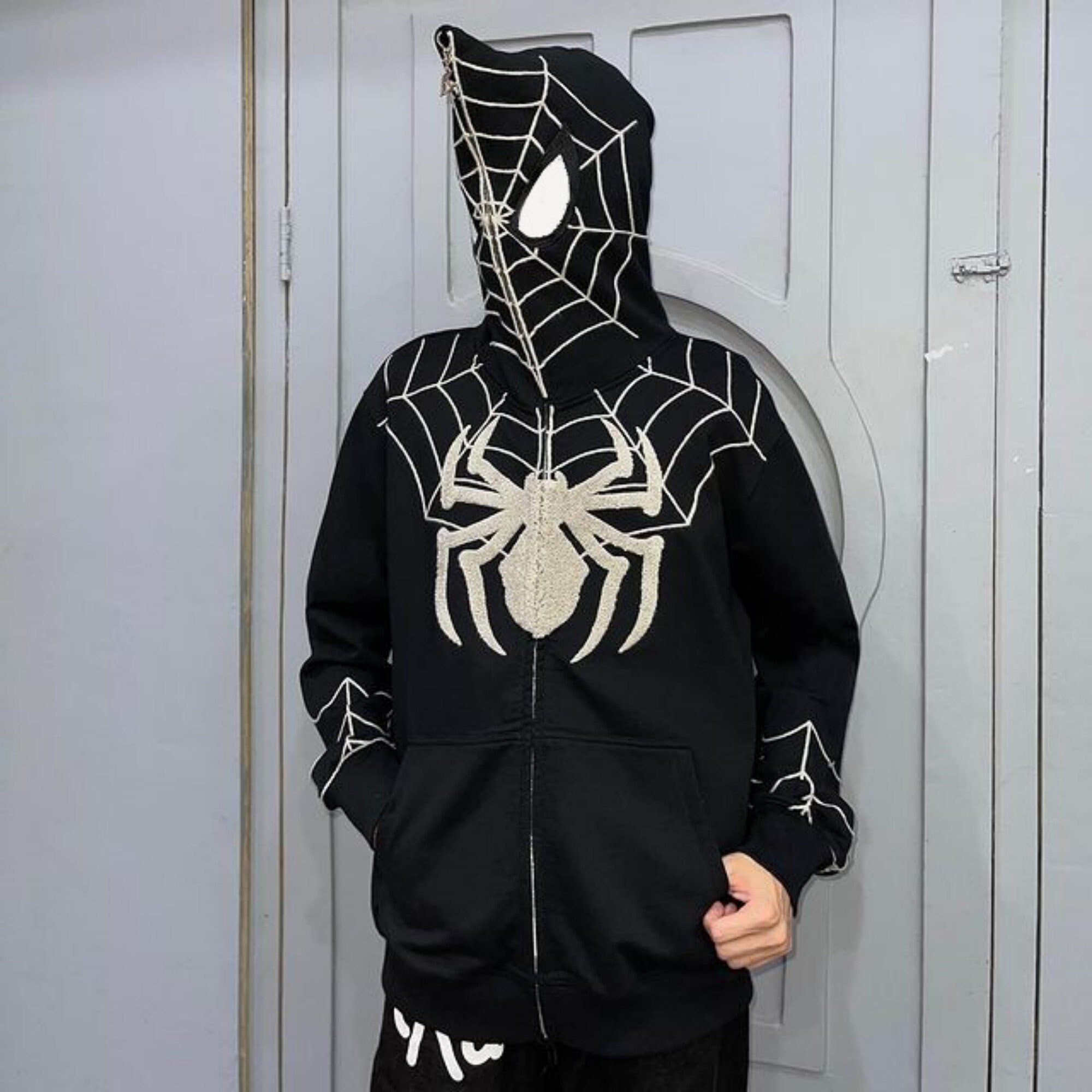 Gothic Dark Spider Print Oversized Hoodie