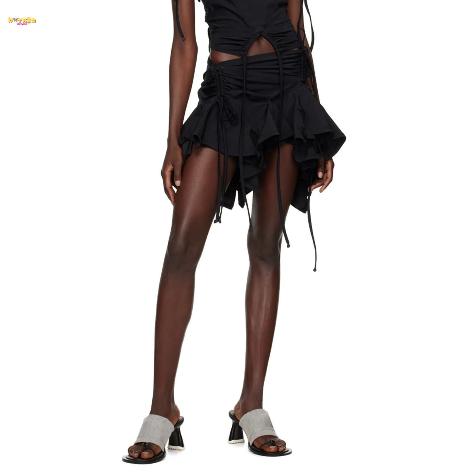 Gothic Punk Irregular Skirts with Ruched Ruffles - Y2K Fashion