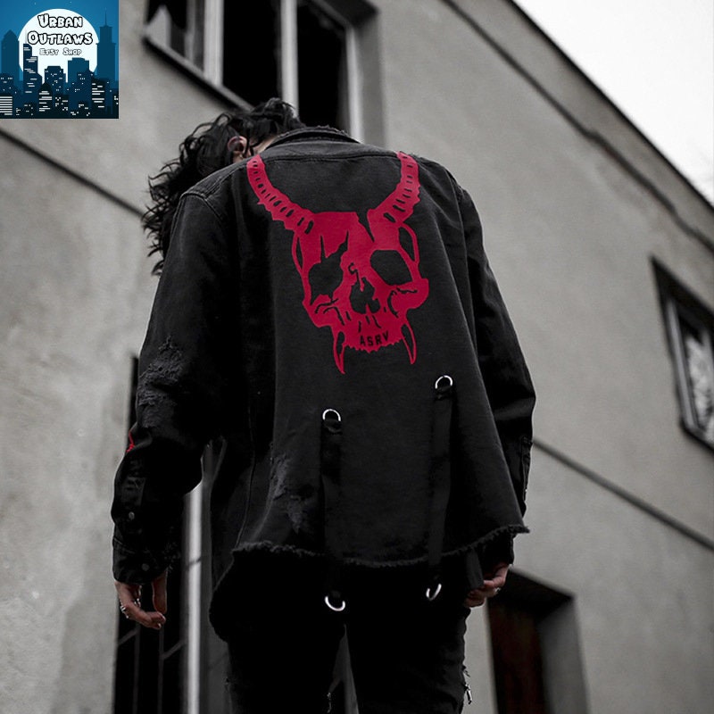 Gothic Skull Denim Jacket for Y2K Fashion