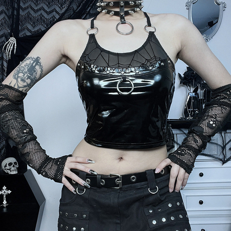 Gothic Spider Web Punk Style Grunge Black Bandage Camisole Crop Tops
