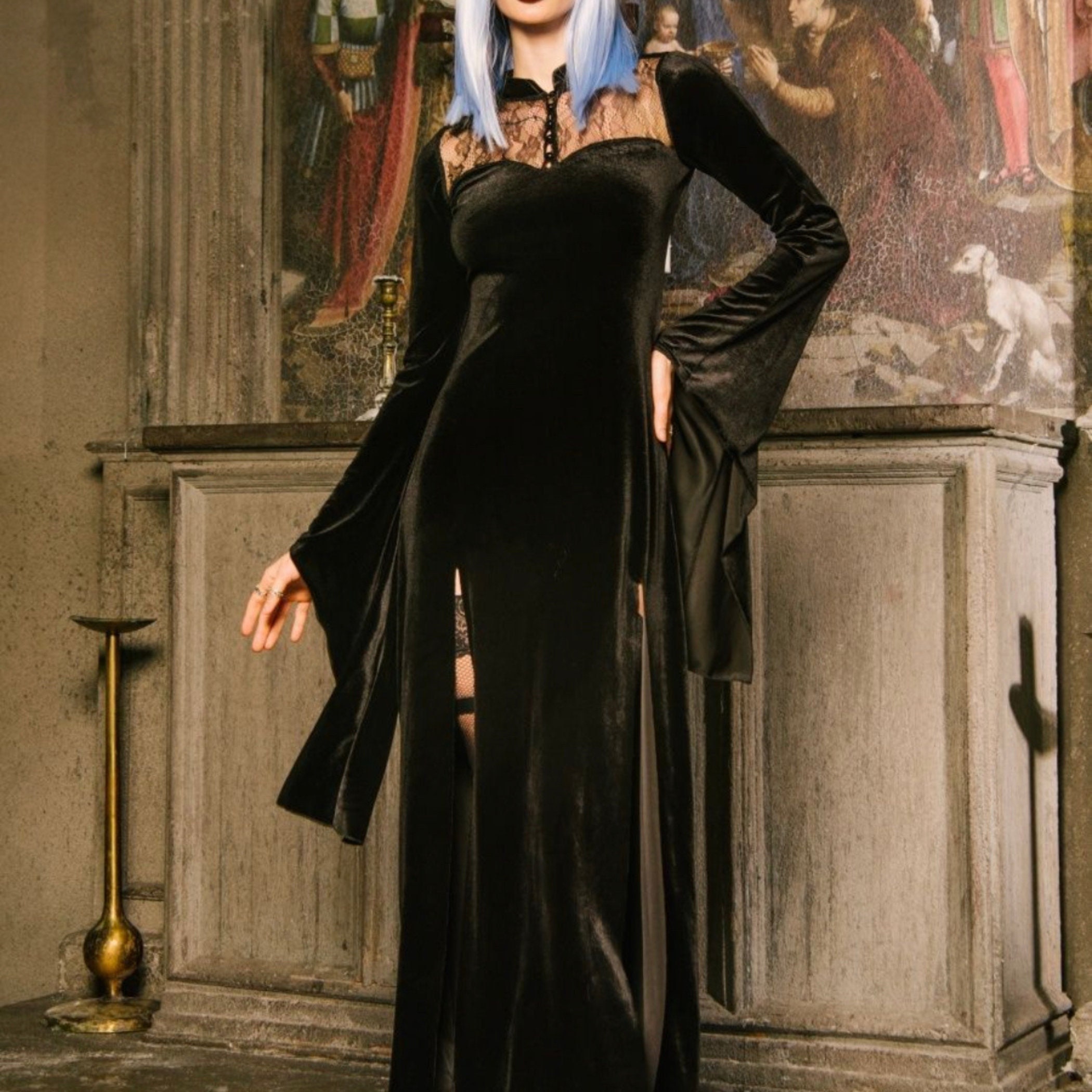 Gothic Witchy Elegance Long Sleeve Dress for Women