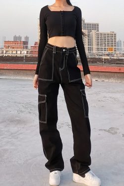 Harajuku High Waisted Pants - Korean Streetwear Fashion