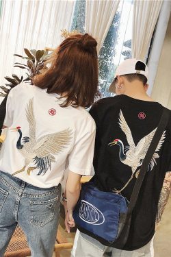 Harajuku Streetwear Embroidered Bird Tee Shirt with Kawaii Y2K Aesthetic