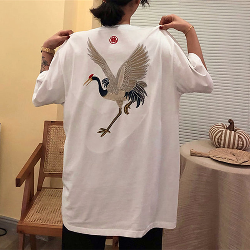 Harajuku Streetwear Embroidered Bird Tee Shirt with Kawaii Y2K Aesthetic