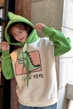 Kawaii Dinosaur Graphic Hoodie - Y2K Clothing for Aesthetic Harajuku Style