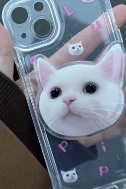 Korea Cute Letter Cat Bracket Transparent Soft Phone Case for iPhone 12 11 13 Pro XR X XS Max - Modern Cute Love Pendant Case Gift for Her