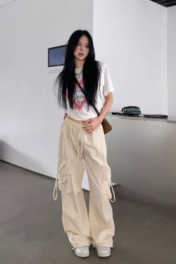 Korean Fashion Y2K Vintage Streetwear Oversize Wide Leg Parachute Trousers