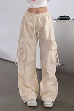 Korean Fashion Y2K Vintage Streetwear Oversize Wide Leg Parachute Trousers