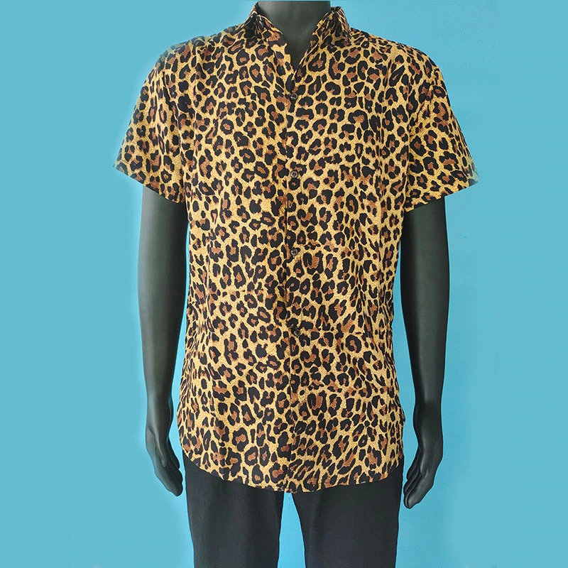 Leopard Print Turn-down Collar Shirt for Men