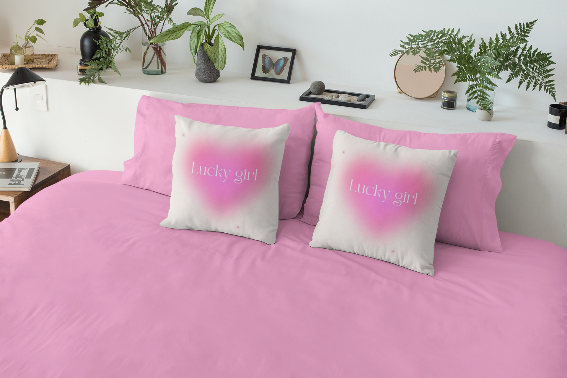 "Lucky Girl" Y2K Fashion Square Pillow for Girly Room Decor