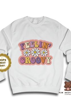 Retro-inspired Feeling Groovy Graphic Crewneck Sweatshirt