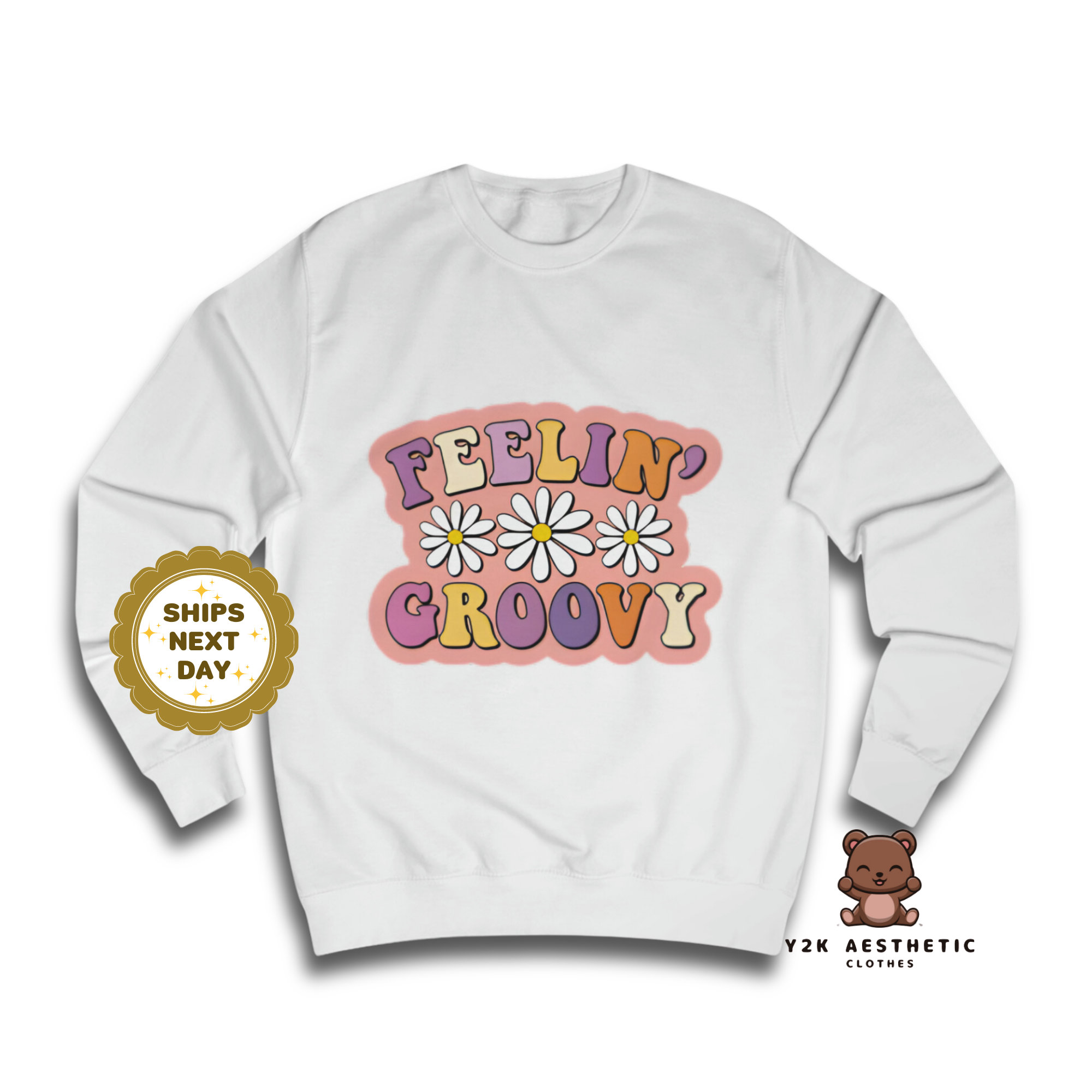 Retro-inspired Feeling Groovy Graphic Crewneck Sweatshirt