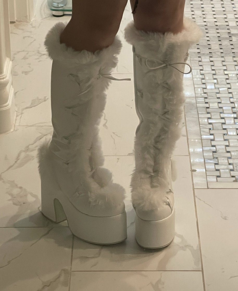 Retro-inspired Women's Chunky White Knee High Platform Boots