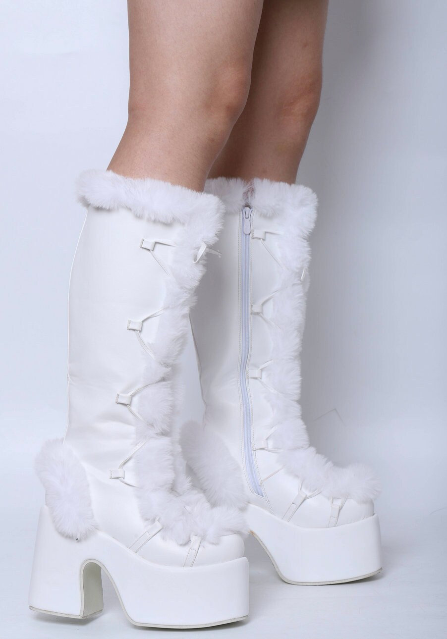 Retro-inspired Women's Chunky White Knee High Platform Boots