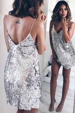 Sparkling Y2K Sequined Backless Dress for Women's Christmas Party Club