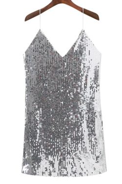 Sparkling Y2K Sequined Backless Dress for Women's Christmas Party Club