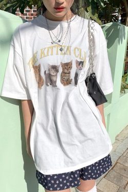 The Kitten Club Y2K Streetwear Grunge Style Funny Cat T-Shirt