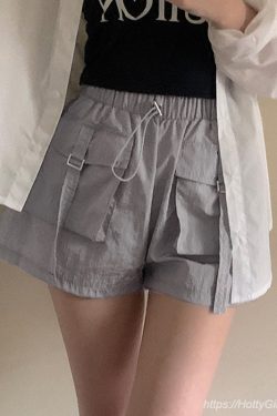 Trendy Y2K Korean Style High Waist Cargo Shorts for Women