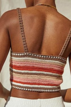 Vintage-inspired Handmade Knitted Boho Crochet Sleeveless Top