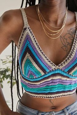 Vintage-inspired Handmade Knitted Boho Crochet Sleeveless Top