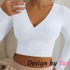 Vintage-inspired Knitted Cross Wrap V Neck Crop Top