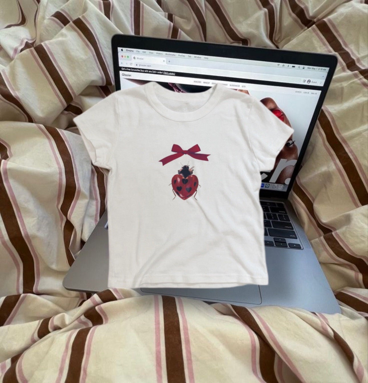 Vintage-inspired Lady Bird and Bow Baby Tee