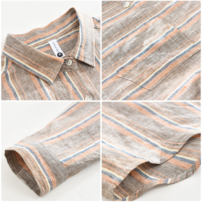 Vintage-inspired Men's Japanese Striped Linen Shirt for Youth with Loose Casual Long Sleeves - Perfect Autumn Gift