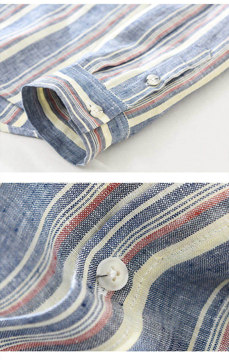 Vintage-inspired Men's Japanese Striped Linen Shirt for Youth with Loose Casual Long Sleeves - Perfect Autumn Gift