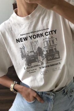 Vintage-inspired NYC Graphic Tee for Women - Downtown Girl Aesthetic Clothing