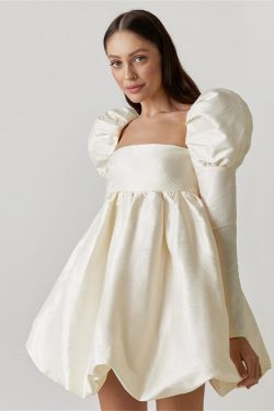 Vintage-inspired Puff Sleeve Cottagecore Dress for Women