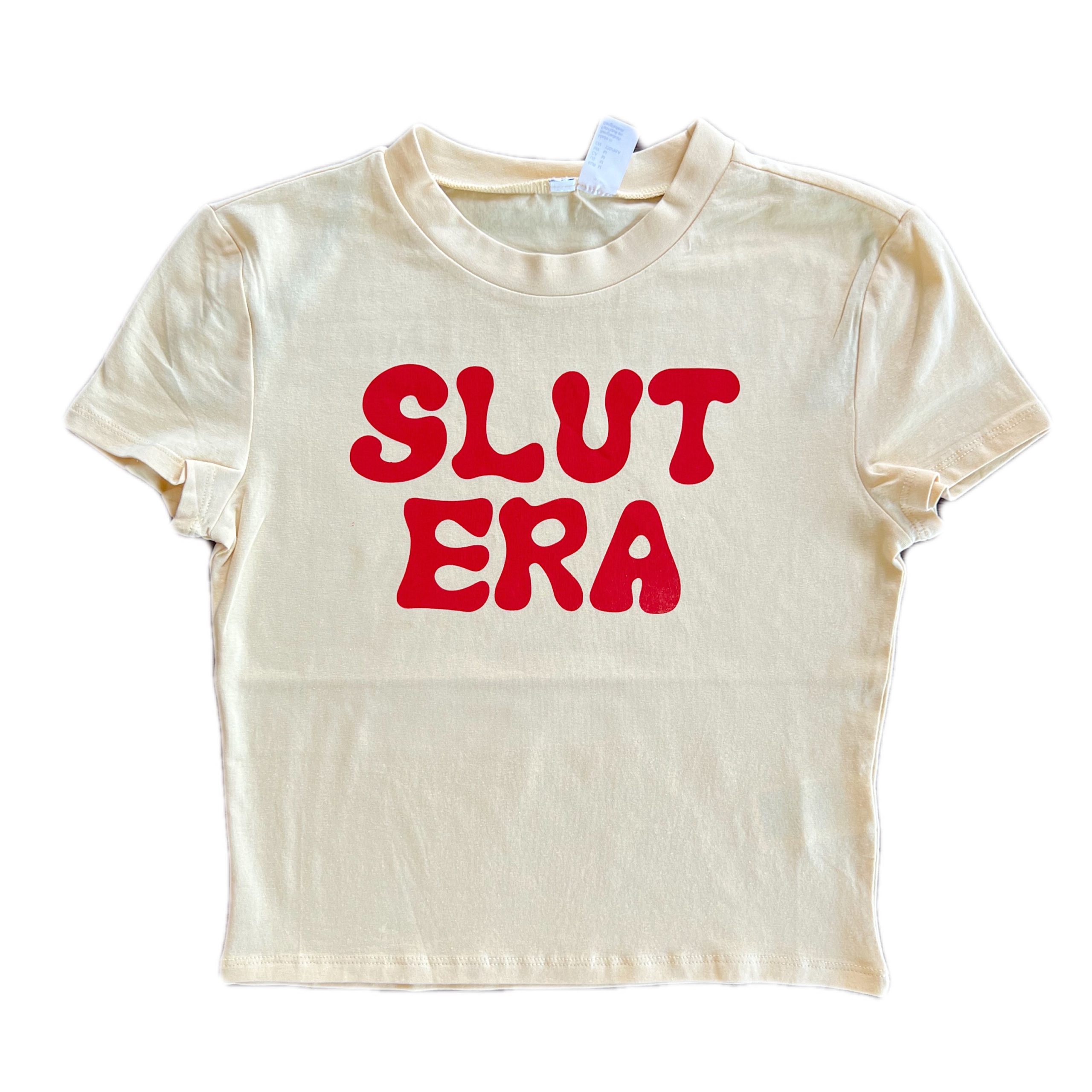 Vintage-inspired Slut Era baby tee with trendy Y2K aesthetic and graphic print