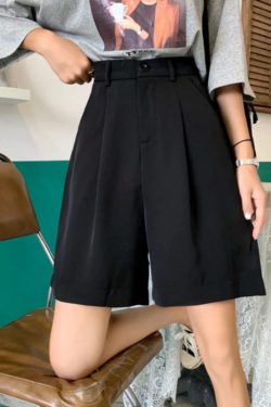 Vintage-inspired Solid Korean Shorts for Dark Academia Clothing, Plus Size Available