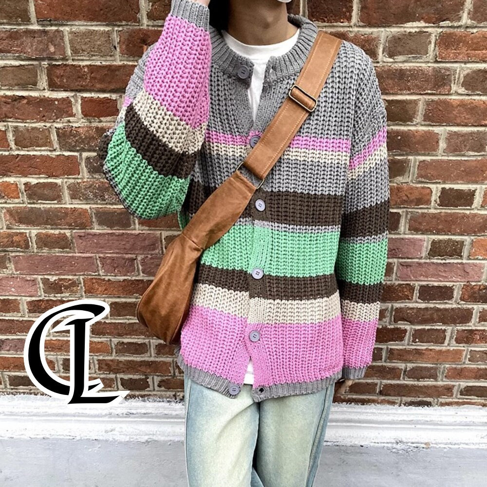 Vintage-Inspired Striped Knit Cardigan Sweater