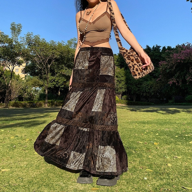 Vintage Brown Fairycore Maxi Skirt