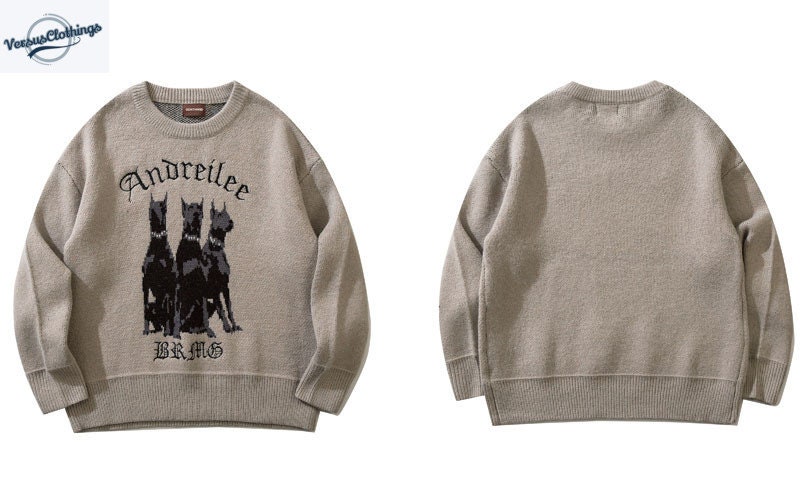 Vintage Doberman Embroidery Sweatshirt - Trendy Y2K Top