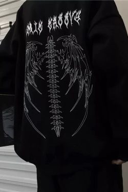 Vintage Harajuku Spine Sweatshirt for Y2K Streetwear and Edgy Gothic Clothing