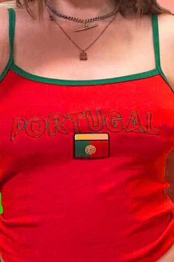 Vintage Portugal Jersey Shirt Y2K Aesthetic Women Crop Top