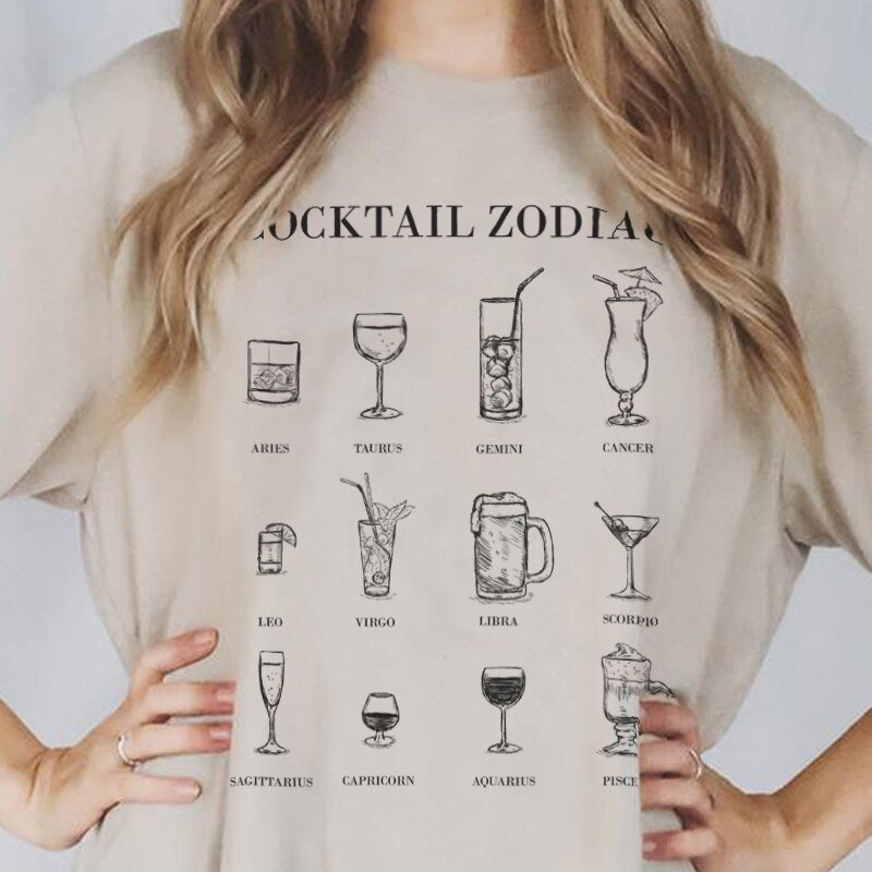 Vintage Retro Style Cocktail Zodiac T-Shirt for Women - Graphic Tee for Ladies