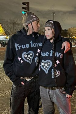 Vintage True Love Y2K Oversized Hoodie Sweatshirt for Korean Hip Hop Style