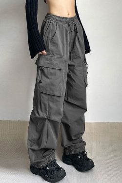 Vintage Y2K Harajuku Cargo Parachute Pants for Women | Streetwear Wide Leg Joggers