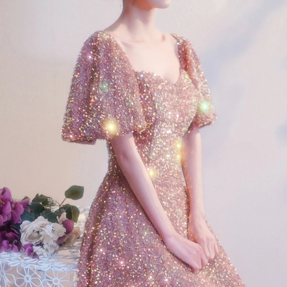 Vintage Y2K Pink Sequin Sparkly Prom Dress